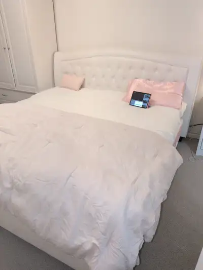 King size white leather bedframe (Amazing condition), View more