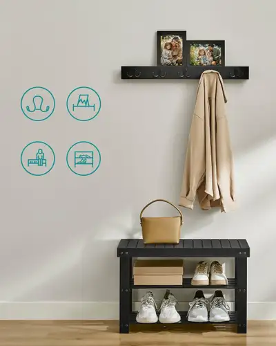 Wall Shelf + Shoe Bench (Black) – New in Box, View more