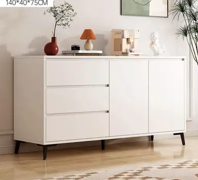 Modern Sideboard – 3-Drawer, 2-Door Storage Cabinet in White 140, View more