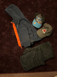 Snow pants, 2 hats, spring jacket