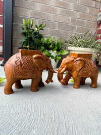 Hand-Carved Wooden Elephant Showpiece