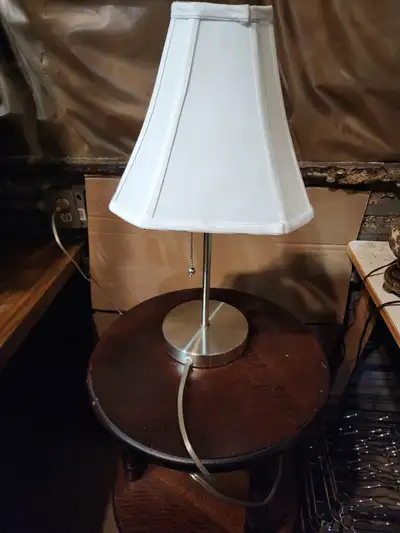 silver lamp stick white shade table desk indoor lighting, View more