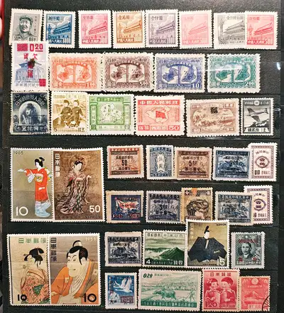 Unused postage stamps from China and Japan from various periods, View more