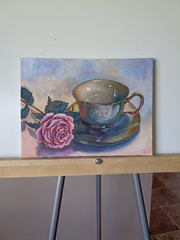 Painting "Сup with rose". Handmade, streched canvas, oil. in Arts & Collectibles in Chatham-Kent - Image 2