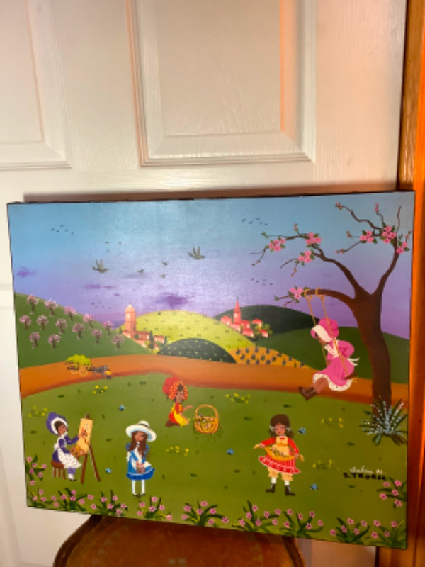 Vtg Naive French Folk Art Acrylic Ptg on Canvas Sabine S. Trorez in Arts & Collectibles in Belleville