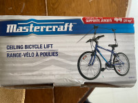 Bicycle under saddle bag and Mastercraft ceiling mount bike lift