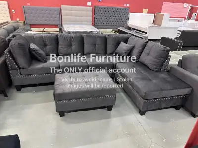 Brand new large velvet sectional sofa with storage ottoman on sale 107” by 80” For Only $799 Limited...