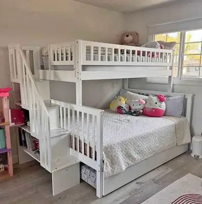 Luxury White Wooden Bunk Bed Single Over Double with Trundle, View more
