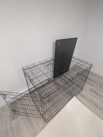 Large foldable dog crate with tray, double doors, View more