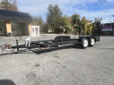 16 foot car vehicle trailer 82inches between the fenders manual winch , surge brakes , dual 3500 lbs...