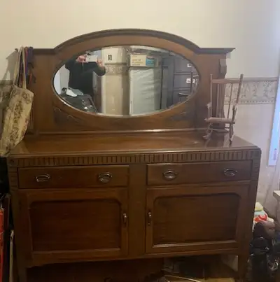 Victorian cabinet with beautiful oval shaped mirror