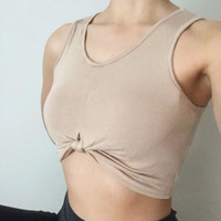 Luxe LA - Women's Beige Sleeveless Knot Crop Top (Size M)