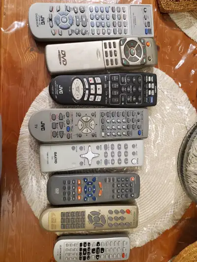 Various remotes, TV, DVD, VCR, etc- JVC,  sanyo, View more