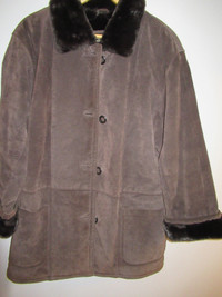 Suede winter jacket with faux fur liner