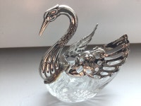 Vintage * Silverplated Wings Crystal * SALT CELLAR SWAN * ITALY