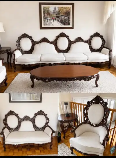 Ornate Carved Wood Living Room Set - Sofa Loveseat Chair Tables, View more