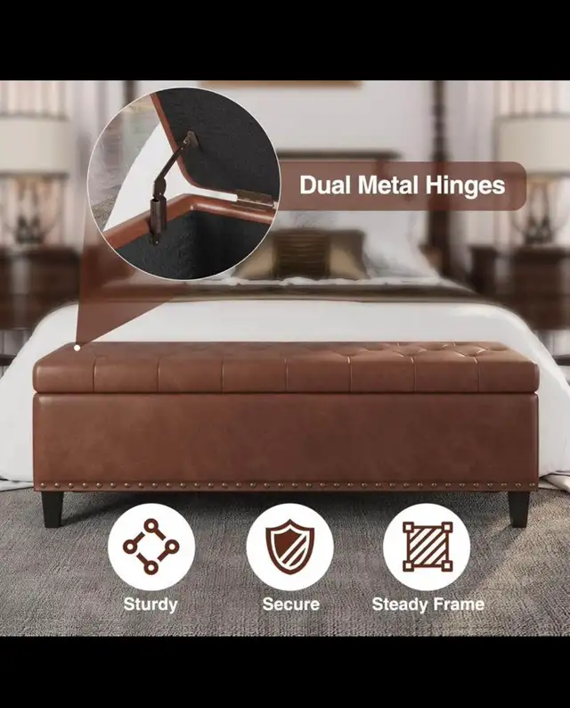 Storage Ottoman Bench,51-Inch Large Storage Bench for Bedroom En in Chairs & Recliners in Hamilton - Image 7