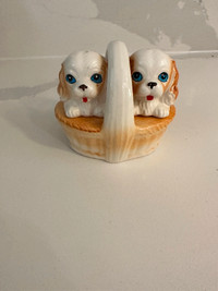 Vintage Puppies in a basket salt and Pepper shakers