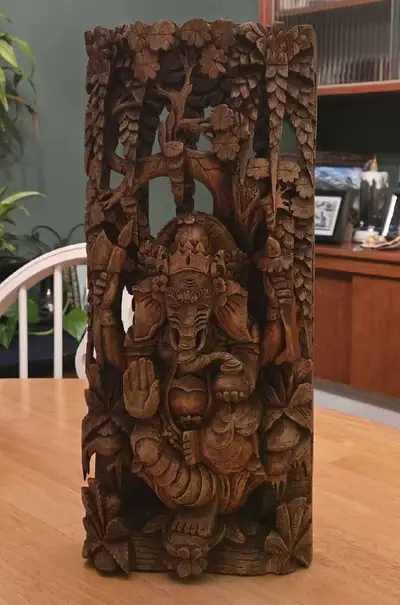 Hand Carved Ganesha Wood Sculpture, View more