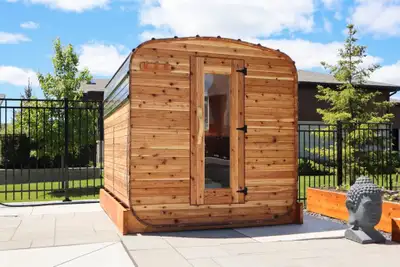 Outdoor Red cedar saunas delivered assembled, View more