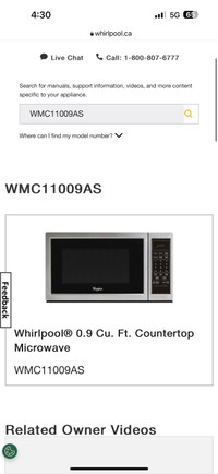 Whirlpool Microwave 0.9 cup