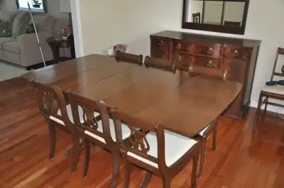 Table and 8 chairs, plus side board