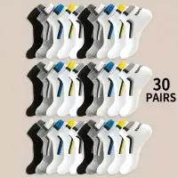 30 Pairs Striped Ankle Socks, Causal & Breathable Athletic Socks