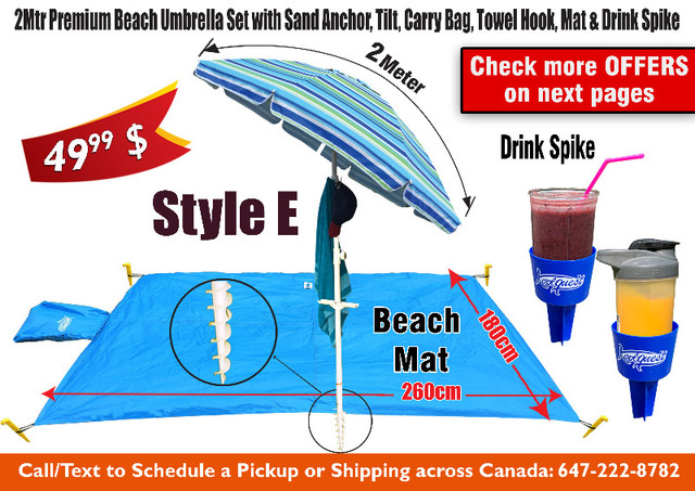 Beach Umbrellas Sand Anchor Tilt Mat Towel Hook, Bag Drink Spike in Patio & Garden Furniture in Oshawa / Durham Region - Image 4