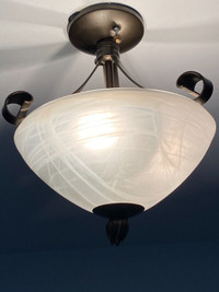 Two DVI 3-Light Bronze Semi Flush Mount Light with Swirl Glass