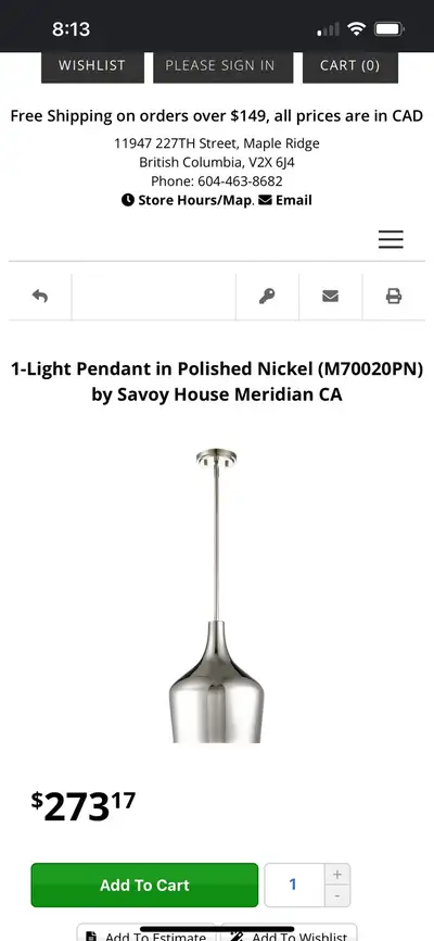 MERIDIAN 1-Light Pendant- NEW, View more