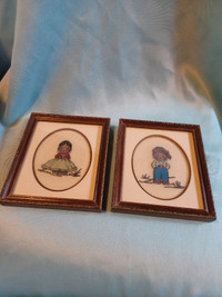 Vintage children of the world petit point wall art