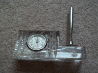 WATERFORD CRYSTAL PEN HOLDER WITH CLOCK