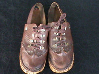 Vintage Brown Leather Sandals with Cork Heel- 1970's