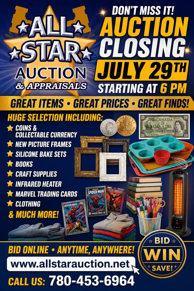 EDMONTON:  Timed Online Consignment Auction - July 29th @ 6 pm