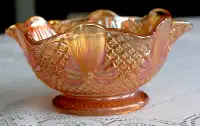Carnival Glass Sugar Bowl-Marigold (Pinapple Pattern)