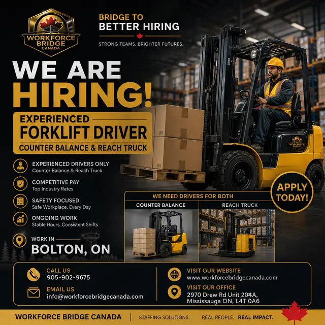 WE ARE HIRING – EXPERIENCED FORKLIFT DRIVERS