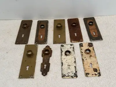 “Vintage Door Knob Plates” $5 Each Located near Berwick, NS. Approximately 6” tall, 2” wide. Please...