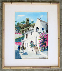 1950'S MARIANO SESMERO SPAIN TORREMOLINOS WATERCOLOR PAINTING