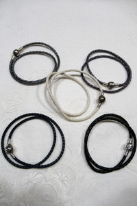 Genuine Pandora Double Leather Bracelets & Murano Glass Charms