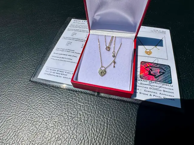 #642 14kt Yellow Gold Lock & Key Diamond Pendant Necklace 16-18” in Jewellery & Watches in St. Catharines - Image 7