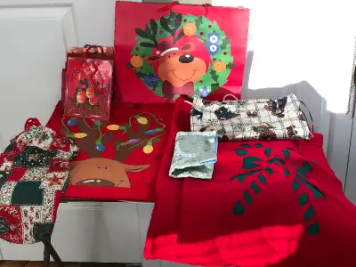 Lot of Assorted Felt, Velvet and Paper Christmas Bags, View more