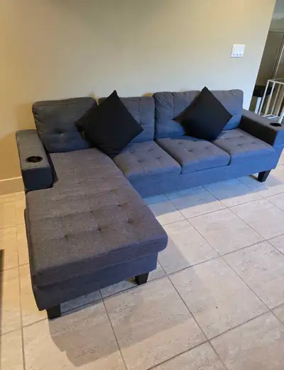 Grey Sectional Sofa with Cup Holders, View more