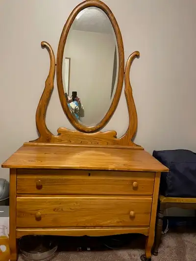 Antique Oak Dresser with Bevelled Mirror, View more