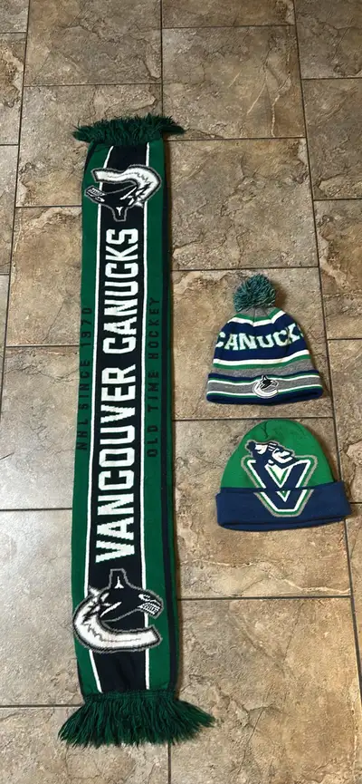 Vancouver Canucks Scarf and 2 toques , View more