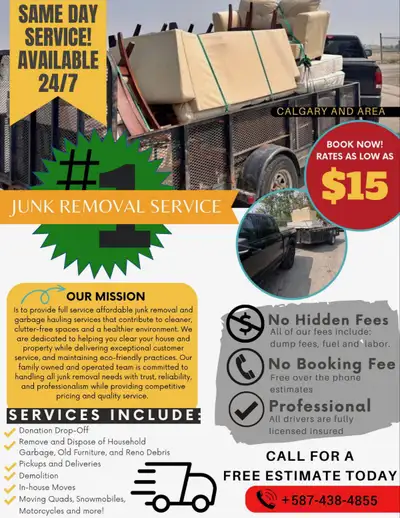 CHEAPEST JUNK REMOVAL SERVICES #587-438-4855, View more