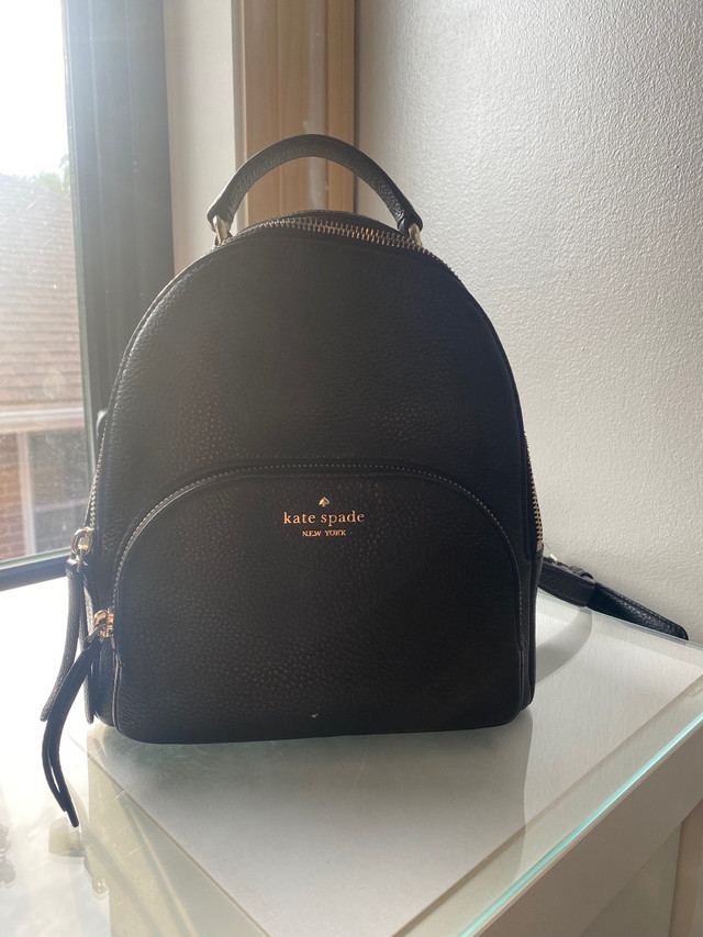 Kate Spade New York Staci Dome Leather Medium Backpack Warm Beige Black