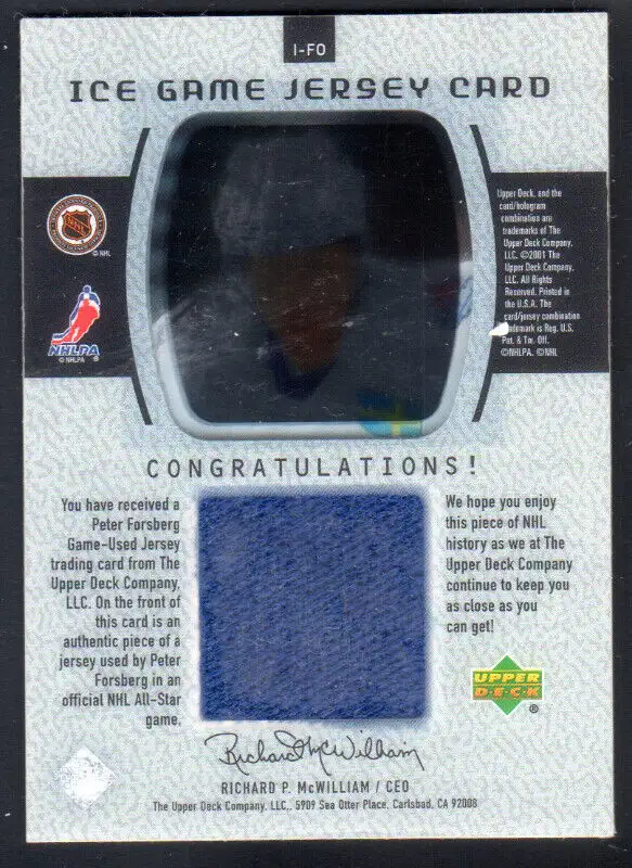 2000-01 Upper Deck Ice Game Jerseys #IFO Peter Forsberg Upd in Clothing, Shoes & Accessories in Thetford Mines - Image 3