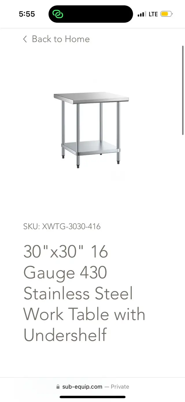 Sub-equip Gauge 430 Stainless Steel Work Table w/ Undershelf in Industrial Kitchen Supplies in City of Toronto - Image 2