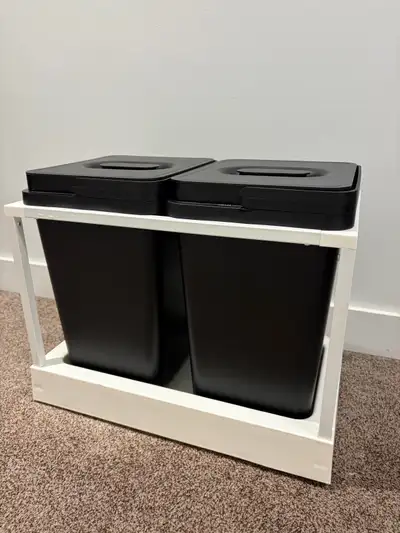 IKEA Utrusta pullout with 2 Almhult bins. To be mounted into base of cabinet with screws (not includ...