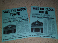 SAVE THE CLOCK TOWER FLYER SET OF 2 BACK TO THE FUTURE BTTF NOVE